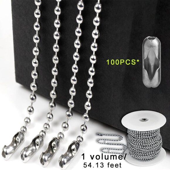 Ball Bead Chain, 55ft Stainless Steel Chain Ball Chain Necklace Bulk with 100 Pi - Picture 7 of 7